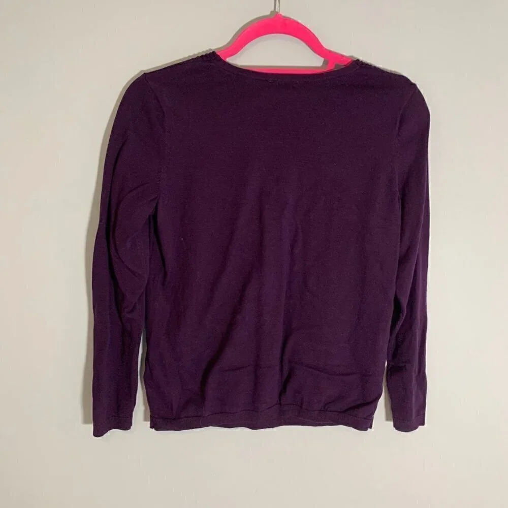 Talbots Petite Purple V-Neck 100%‎ Cotton Sweater Ribbed Chevron Detail SP